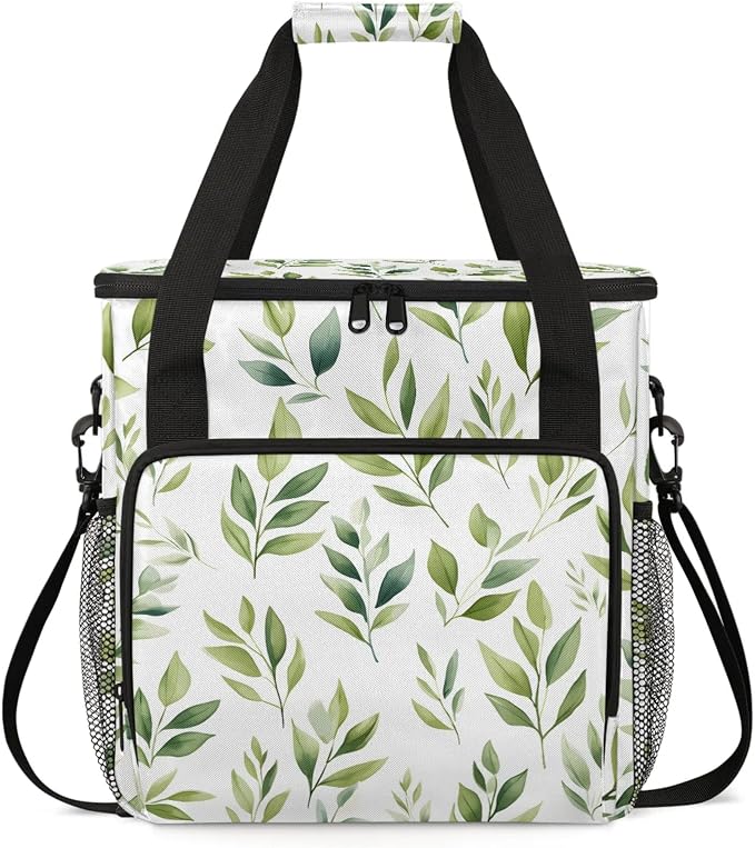 Green Leaves Coffee Maker Carring Bag, Large Insulated Storage Organizer Case by Home