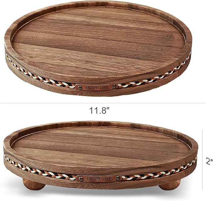 Farmhouse Decorative Round Tray, 11.81 Inch, Versatile Centerpiece Tray - Image 2