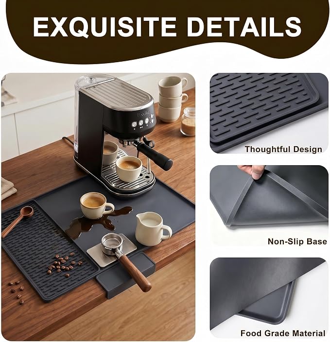 Caketime 2 In 1 Silicone Coffee Bar Mat Accessories Detachable Dish Drying Rug - Image 7