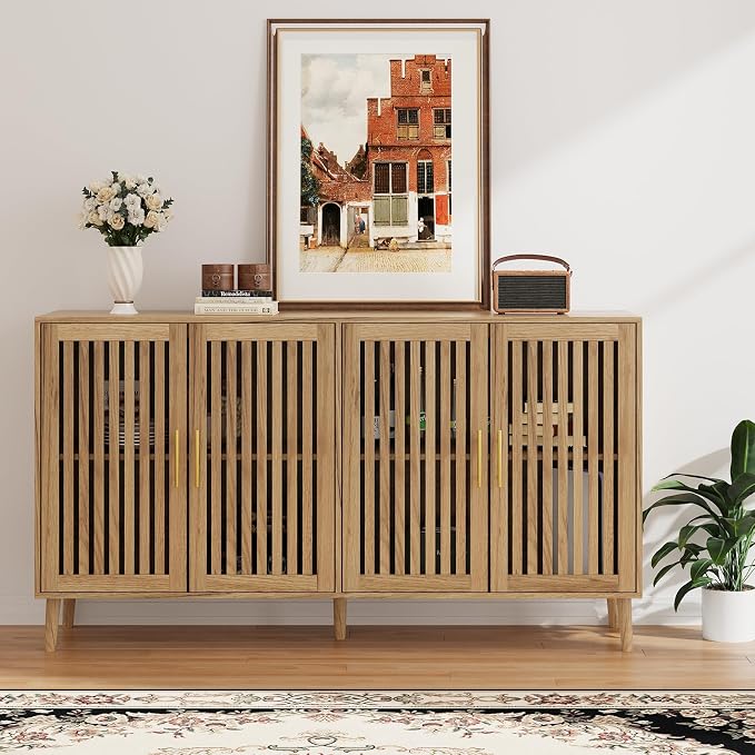 Buffet Cabinet with Storage, Sideboard with Grille Doors&Adjustable Shelf - Image 3