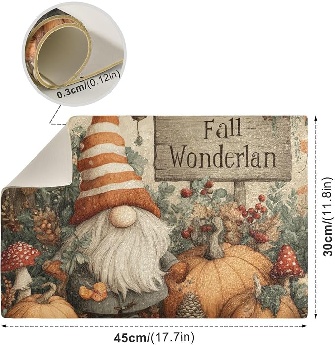 Fall Gnome Pumpkin Beige Coffee Mat Coffee Bar Maker Backed Absorbent Nonslip - Image 3