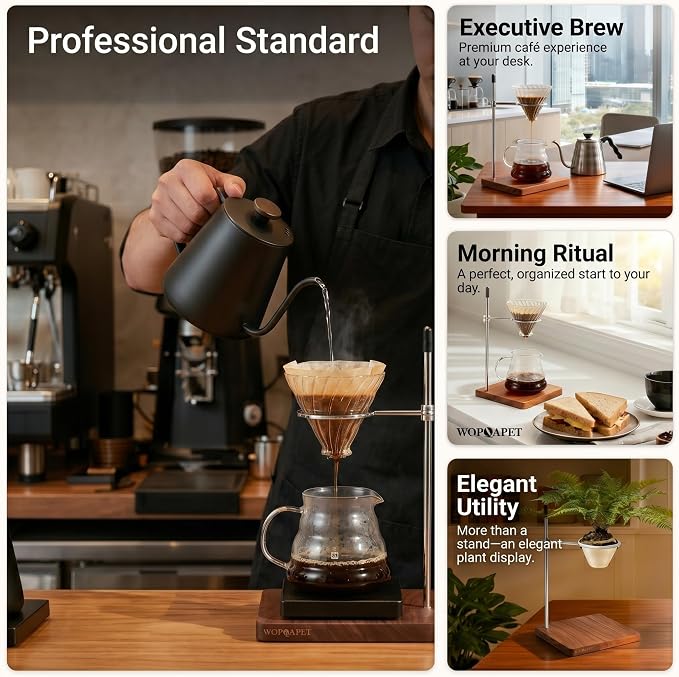 Pour Over Stand with North American Walnut Base & 360° Adjustable Coffee Filter - Image 5