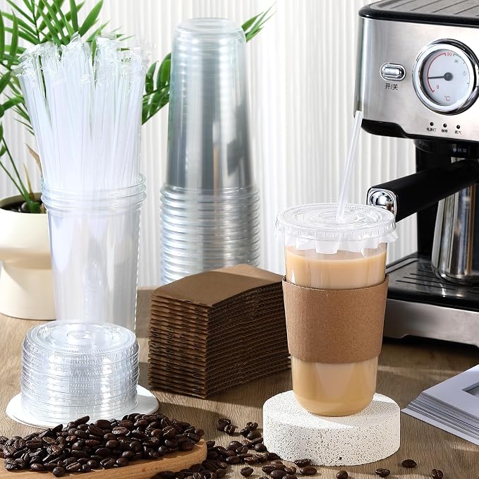 Baderke 50 Sets Clear Plastic Coffee Cups - Image 2