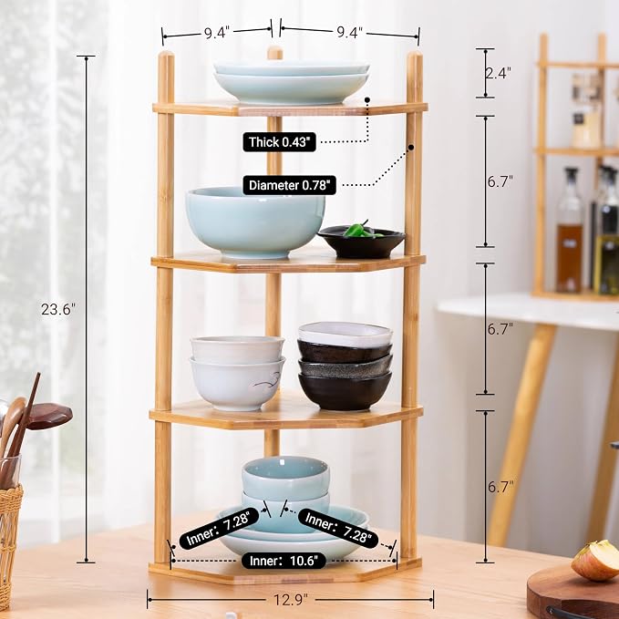 4-Tier Expandable Bamboo Corner Shelf - Image 5