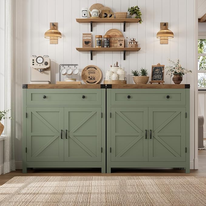HOSTACK Coffee Bar Cabinet, Kitchen Storage Cabinet, Modern Farmhouse Buffet - Image 5