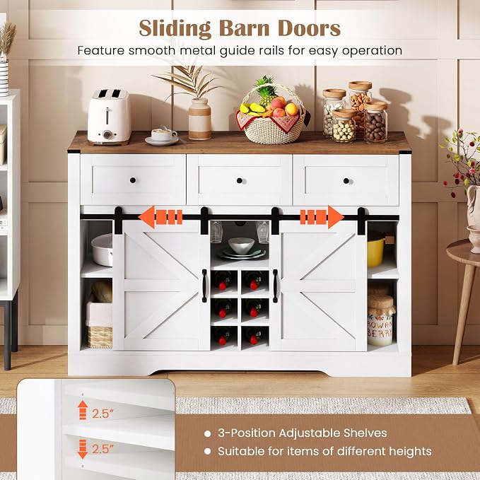 Giantex Wine Bar Cabinet with LED Lights, 3 Drawer, Adjustable Shelf, 12 Bottle - Image 5