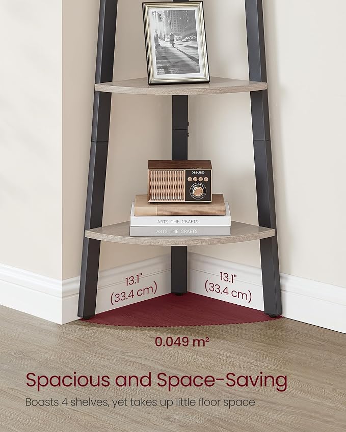 VASAGLE Corner Shelf Stand, 4-Tier Corner Bookshelf, Industrial Ladder Shelf - Image 4