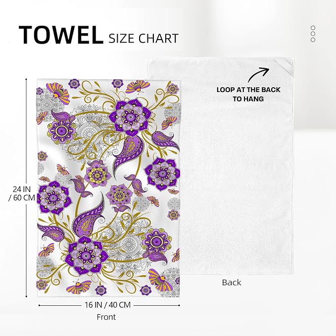 Purple Kitchen Towels Set of 2, Boho Floral Dish Towel - Image 2
