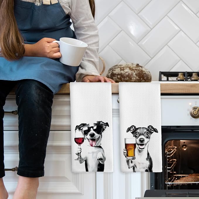 Funny Jack Russell Terrier Kitchen Towels Set of 2, Wine Bar Decor, Jack - Image 3
