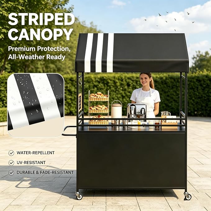 Portable Vendor Cart with Canopy, Outdoor Mobile Food Cart with Wheels - Image 7