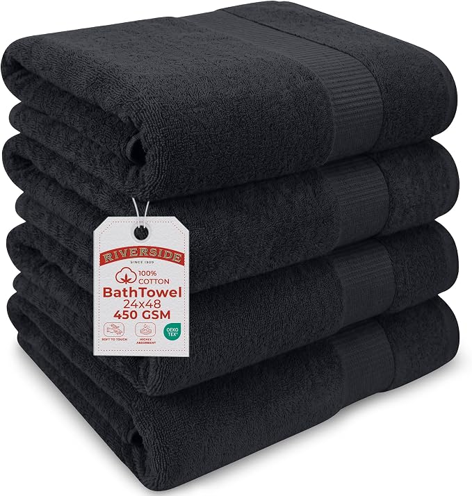 RIVERSIDE Medium Bath Towel Set of 4, 24x48 Inches – 100% Ring-Spun Cotton Bath by RIVERSIDE
