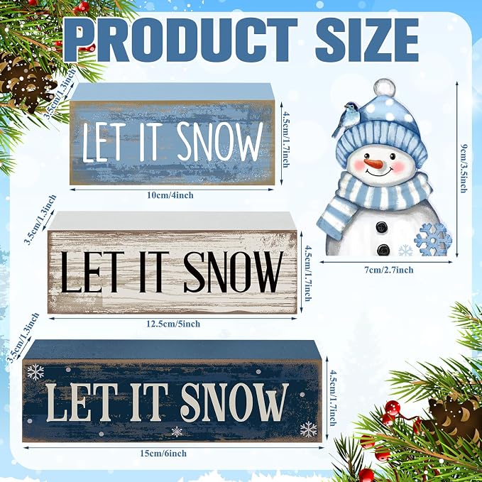 Lineshading 4 Pcs Christmas Table Decoration Blue and White Snowman Decor - Image 3