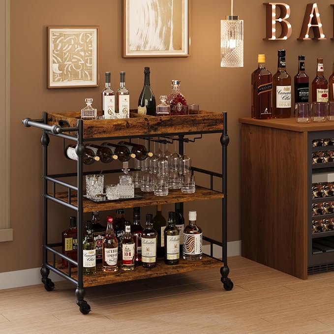 GarveeHome Bar Cart with Wheels, 3-Tier Serving Cart by GarveeHome