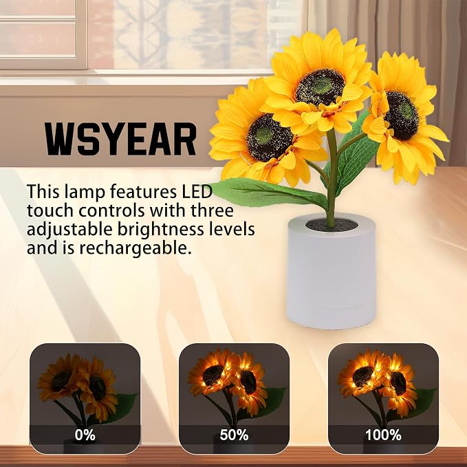 WSYEAR Sunflower Gifts for Women-Sunflowers Flower Lamp Night Light for Bedroom - Image 3