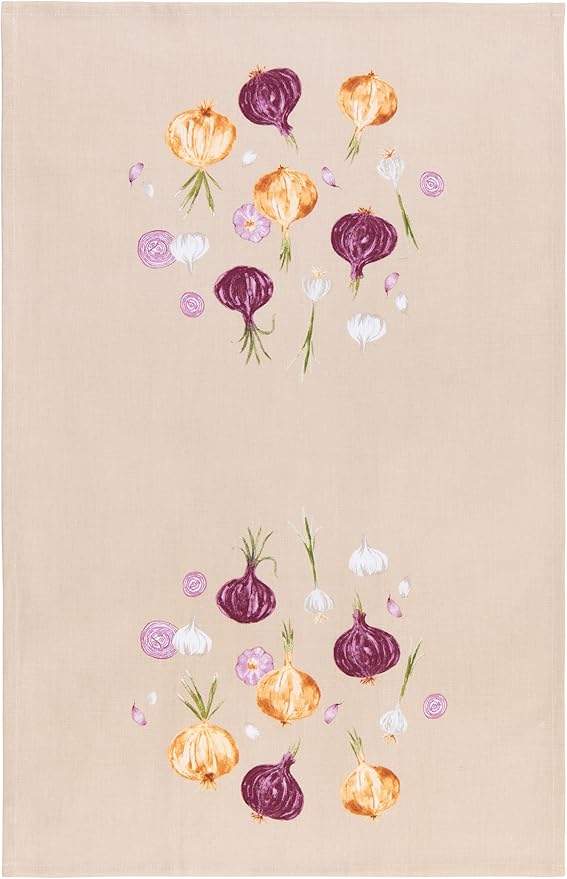 Now Designs Aromatics Dishtowel, Watercolor Onions & Garlic Print, 100% Cotton by NowDesigns