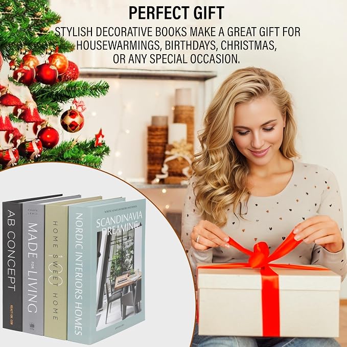 PROBENEX 4 Pcs Decorative Books | Faux Olive Coffee Table & Shelf Decor | - Image 7