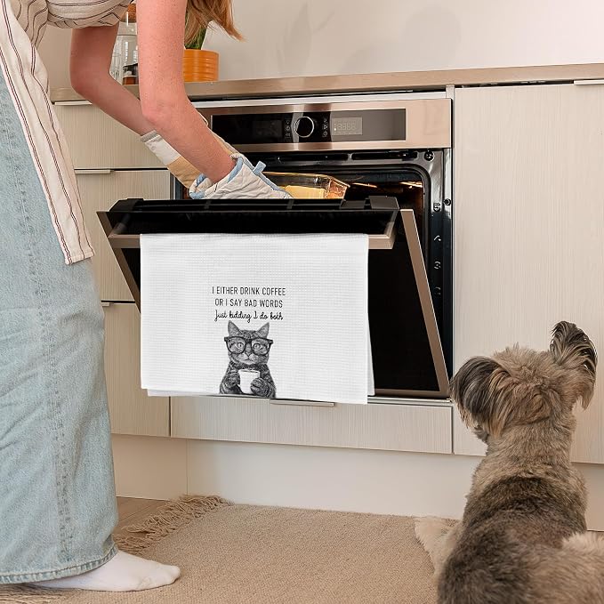 Funny Cat Kitchen Towels Decorative, I Either Drink Coffee or I Say Bad Words - Image 4
