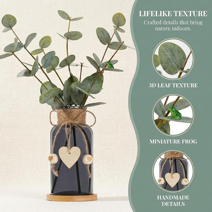 Artificial Eucalyptus Greenery Stems in Glass Vase - Image 3