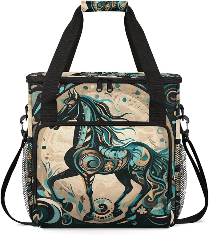 Ethnic Horse Coffee Maker Carring Bag, Large Insulated Storage Organizer Case by Home