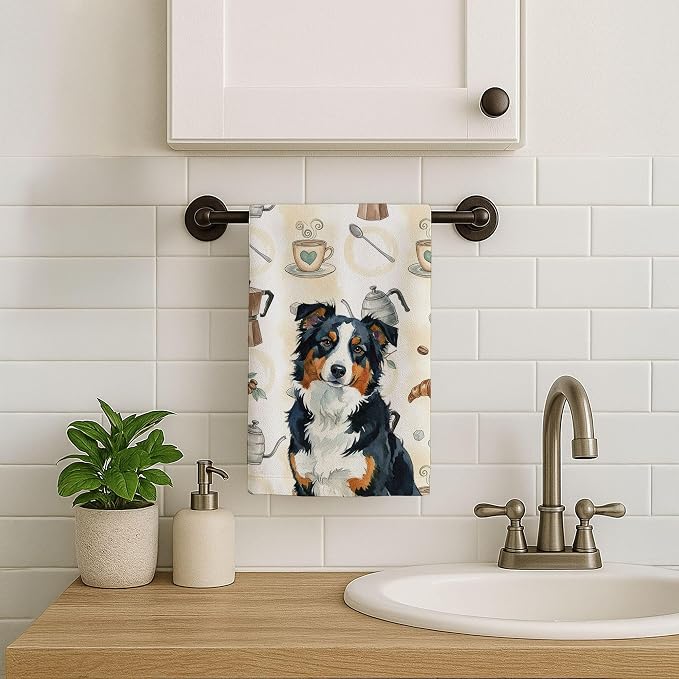 Caroline's Treasures Black Tri American Shepherd Coffee Bar Kitchen Towel - Image 7