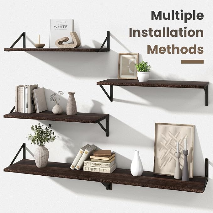 Marsmiles Deep Floating Shelves | 30 Inch Dark Wood Wall Shelves Set of 2 | 12 - Image 6