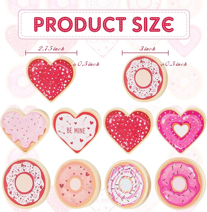 Novabright 8 Pcs Donut & Heart Wooden Tiered Tray Decor, Cute Pink Dessert - Image 2