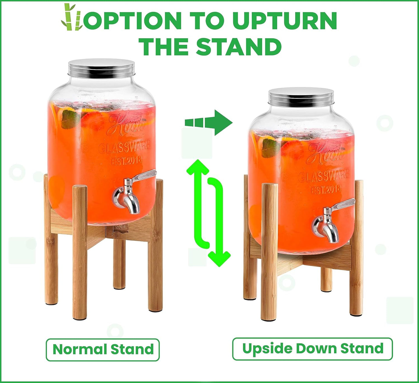 Drink Dispenser Stand - Use to Hold Dispensers for Drinks, Beverages, Lemonades and Juices - Adjustable Sideways, Fits Various Jug Sizes Up to 11.5-inch Wide [1-2 Gallons] - Bamboo Wood