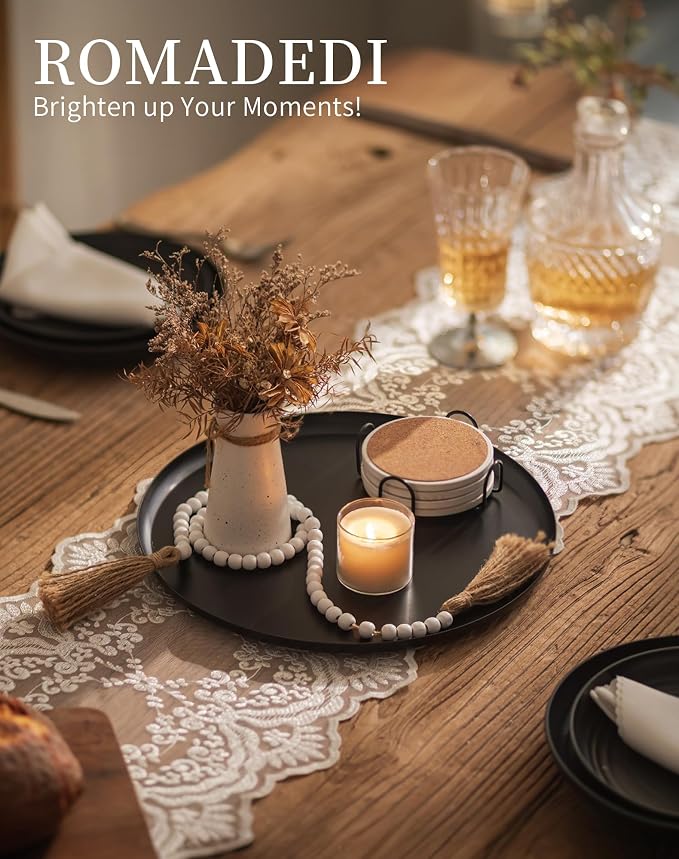 Romadedi Black Round Decorative Tray: Metal Candle Trays Decor - Image 3
