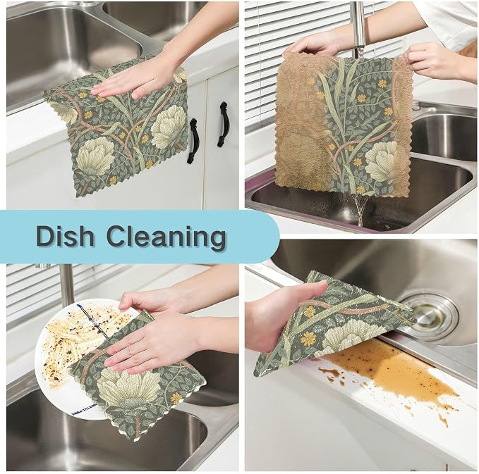 ALAZA Dish Towels William Morris Dish Cloths Super Absorbent Kitchen Towels - Image 2