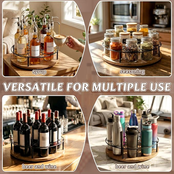 2 Pcs 9 Bottles Rotating Coffee Syrup Organizer, Large S Syrup Rack Carbon - Image 5