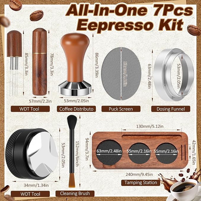 7 Pcs Espresso Accessories Kit, 53 mm Coffee Tamper Set Espresso Machine - Image 2