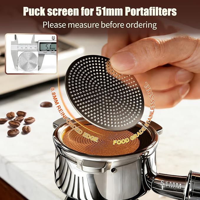 51mm Puck Screen 2 Pack, 0.8mm Thickness 150μm Reusable Espresso Puck Screen - Image 5