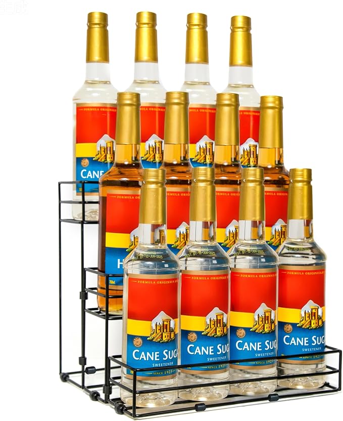 12 Bottles Coffee Syrup Rack Organizer, Coffee Syrup Stand Holder, 3 Tier by TelKeen