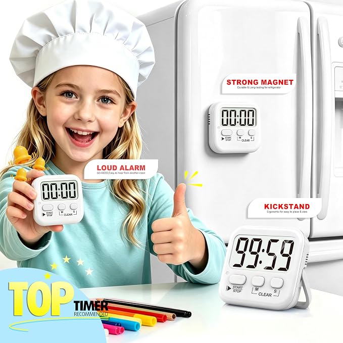 Antonki 2 Pack Digital Timer for Kids, Magnetic Countdown Kitchen Timers for - Image 3