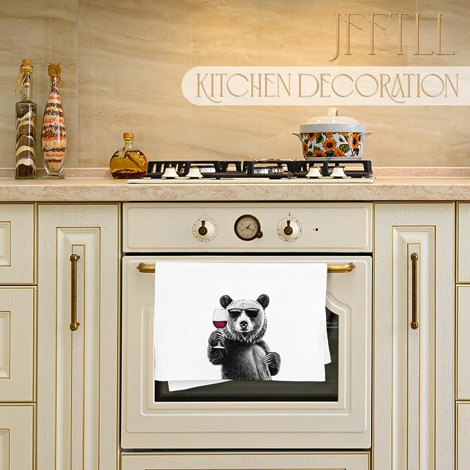 Funny Bear Wine Kitchen Towels, Bar Towel - Image 4