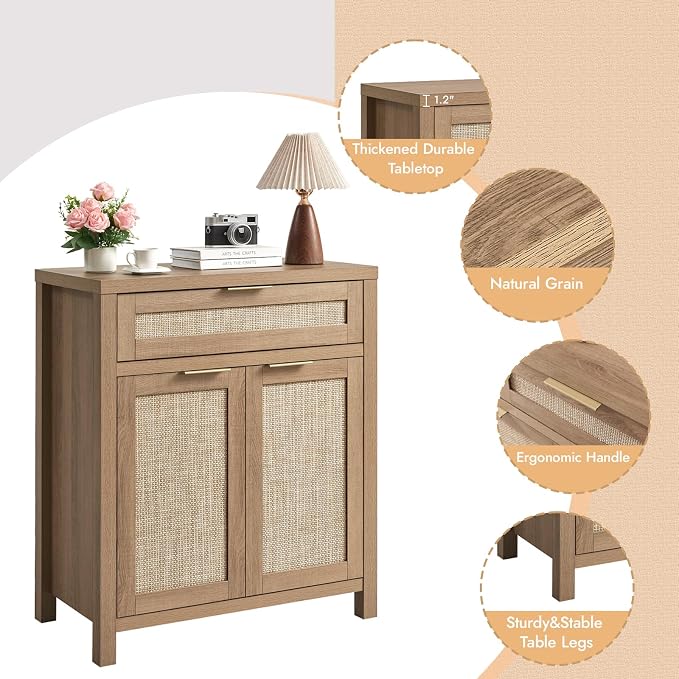 HOKYHOKY Rattan Sideboard Buffet Cabinet, Boho Storage Cabinet - Image 7