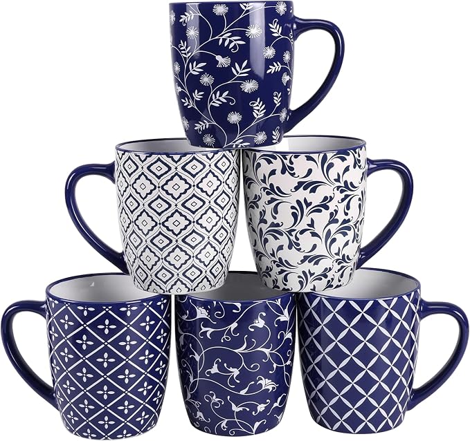 Schliersee 18 OZ Large Coffee Mugs Set of 6, Ceramic Mug by Schliersee