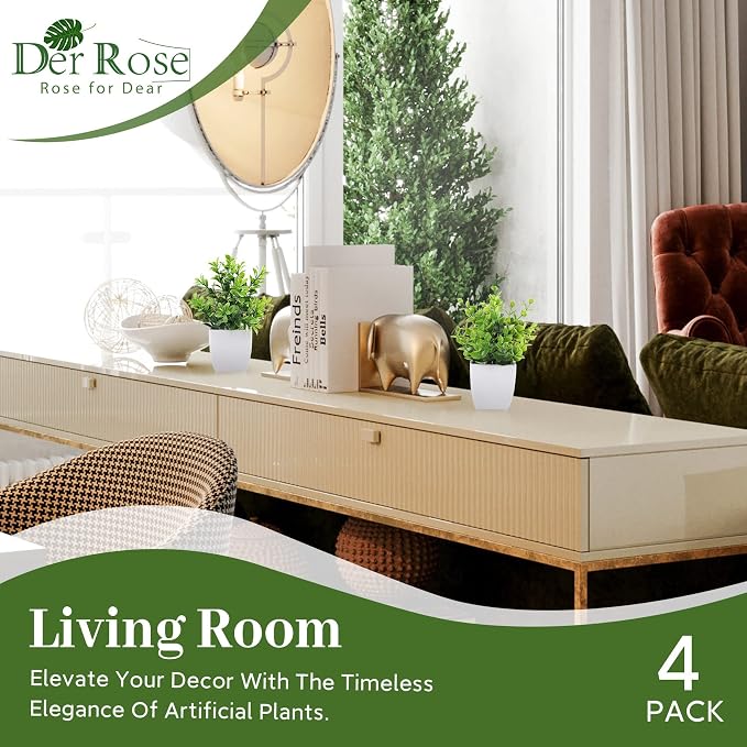 Der Rose 4 Pack Fake Plants Mini Artificial Greenery Potted Plants - Image 3