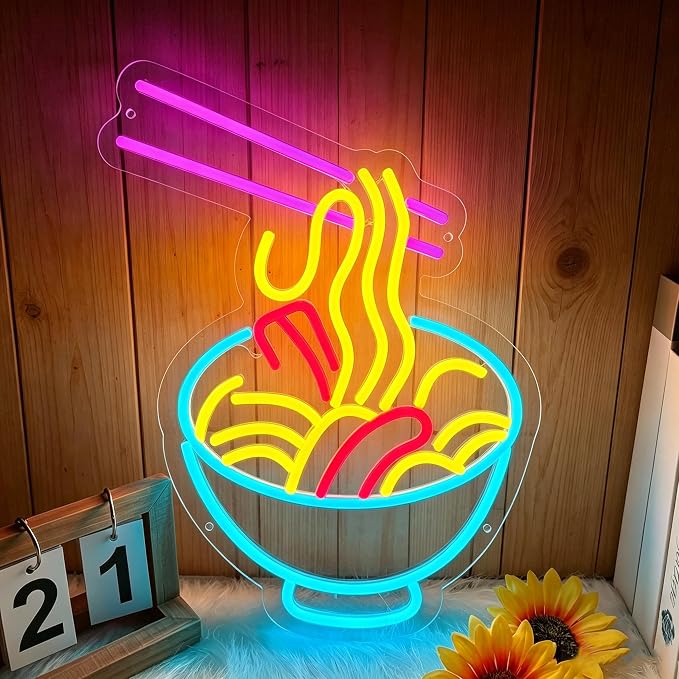 Ramen Neon Sign for Wall Decor, Noodle Led Neon Lights, Neon Ramen Light up by Moneter