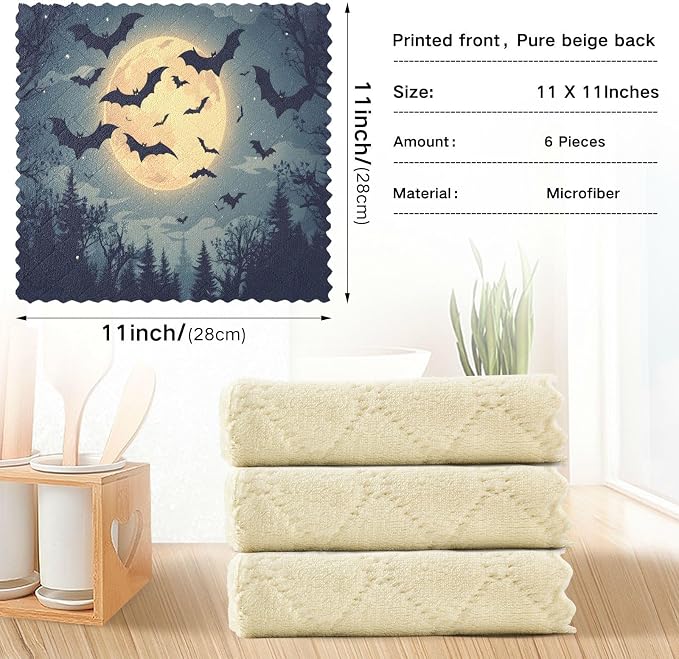 ALAZA Kitchen Towels Halloween Forest Landscape Bat Moon Dish Towels - Image 3