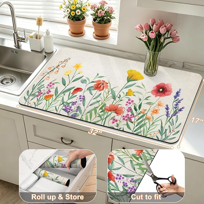 LOKHOM Dish Drying Mat for Kitchen Counter, Dish Drainer Rack Mat for Kitchen - Image 2