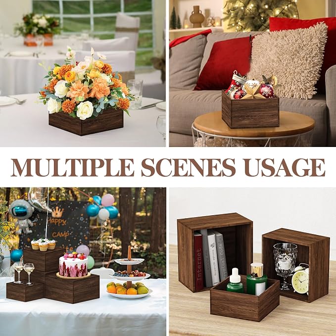6 PCS Wooden Buffet Risers, Rustic Wood Cake Cupcake Stands, Square Food Risers - Image 6