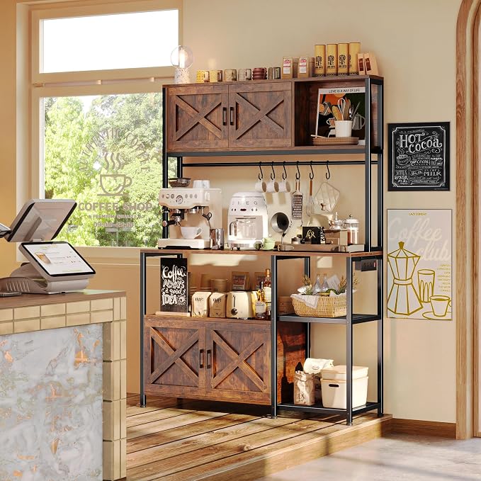 Huuger Large Bakers Rack with Power Outlet, Kitchen Microwave Stand with - Image 6