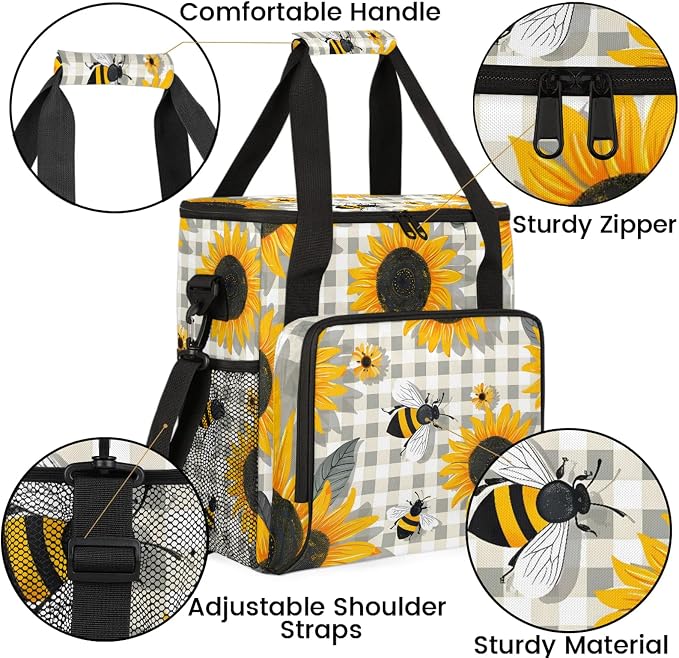 Sunflower Bee Coffee Maker Carring Bag, Large Insulated Storage Organizer Case - Image 6