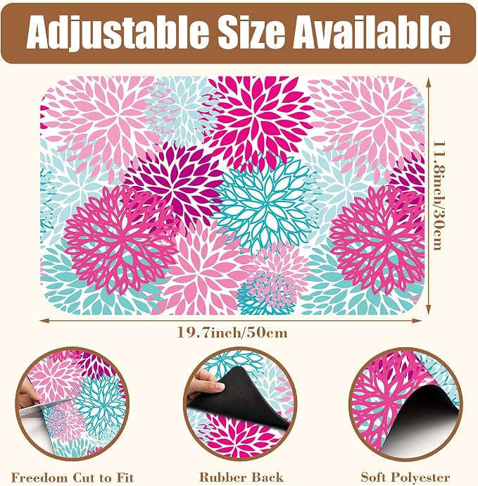 Pink Blue Chrysanthemum Flowers Dish Drying Mat - Image 2