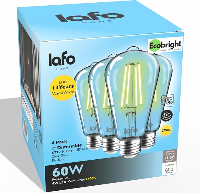 EcoBright ST19 LED Edison Bulbs, 60W Equivalent, 9W Dimmable, E26 Base - Image 2