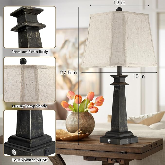 27.5" Table Lamp for Bedroom, 3-Way Dimmable Touch Lamp for Nightstand - Image 3