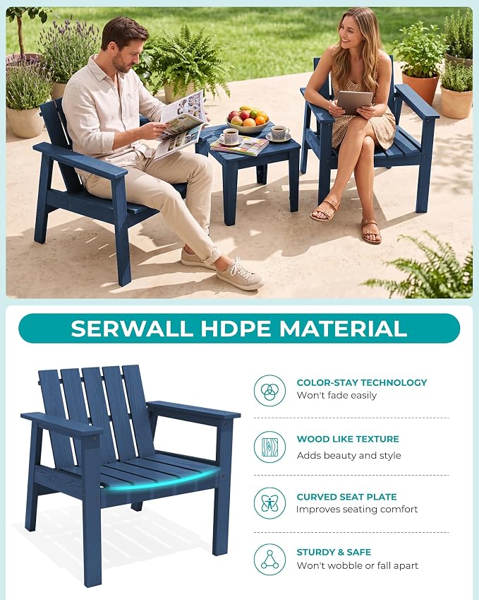 SERWALL Adirondack Chair Set, Includes Adirondack Chairs Set of 2 and 1 Piece - Image 6