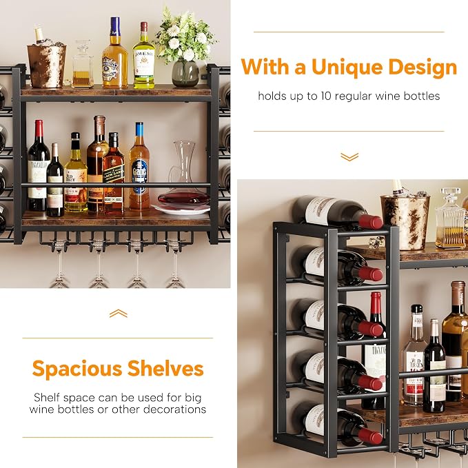 Homeiju Wall Mounted Wine Rack for 30 Bottles, Wider Side Compartments for - Image 7