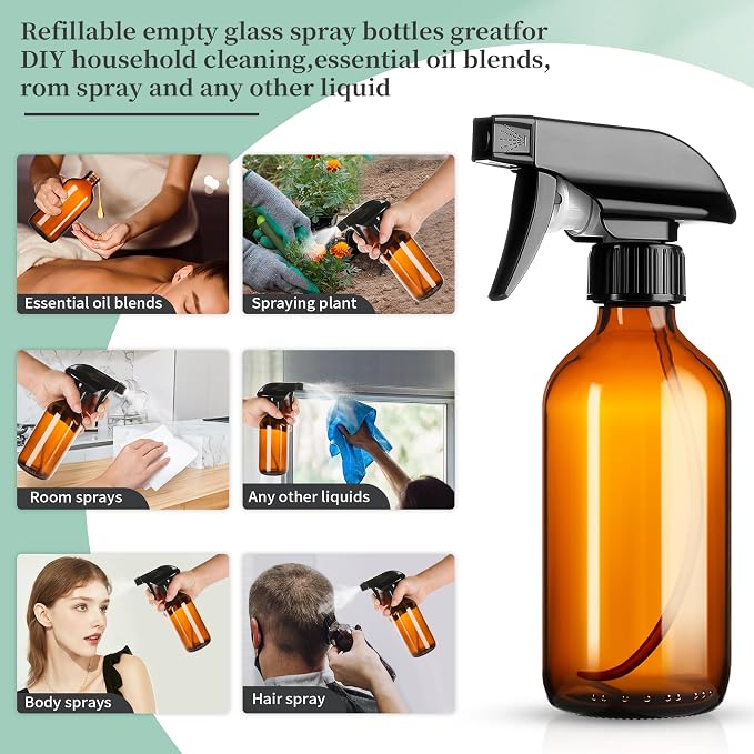 GIVAMEIHF 8oz Amber Glass Spray Bottles, 3 Pack Glass Spray Bottles Refillable - Image 4